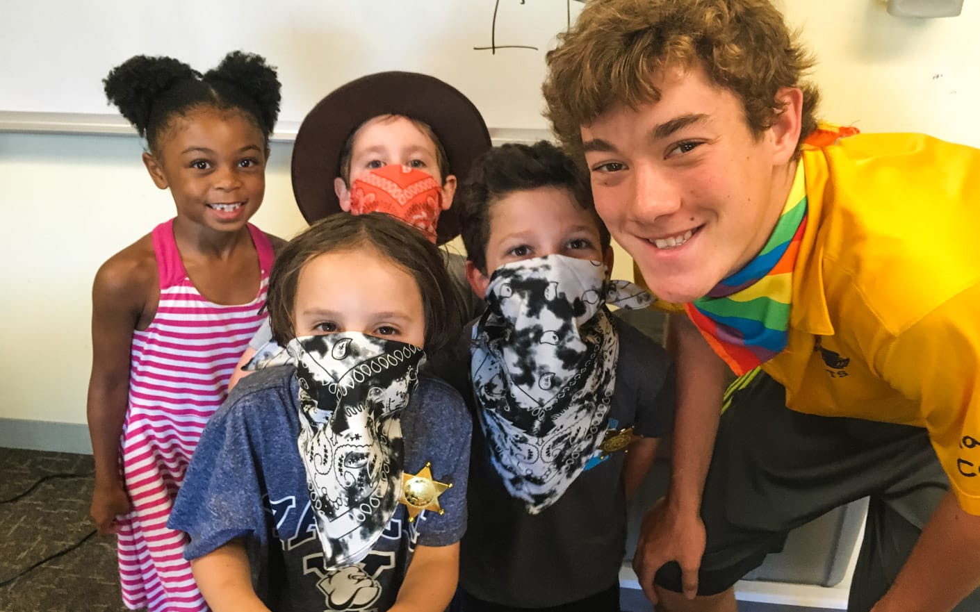 Staff and campers wearing masks